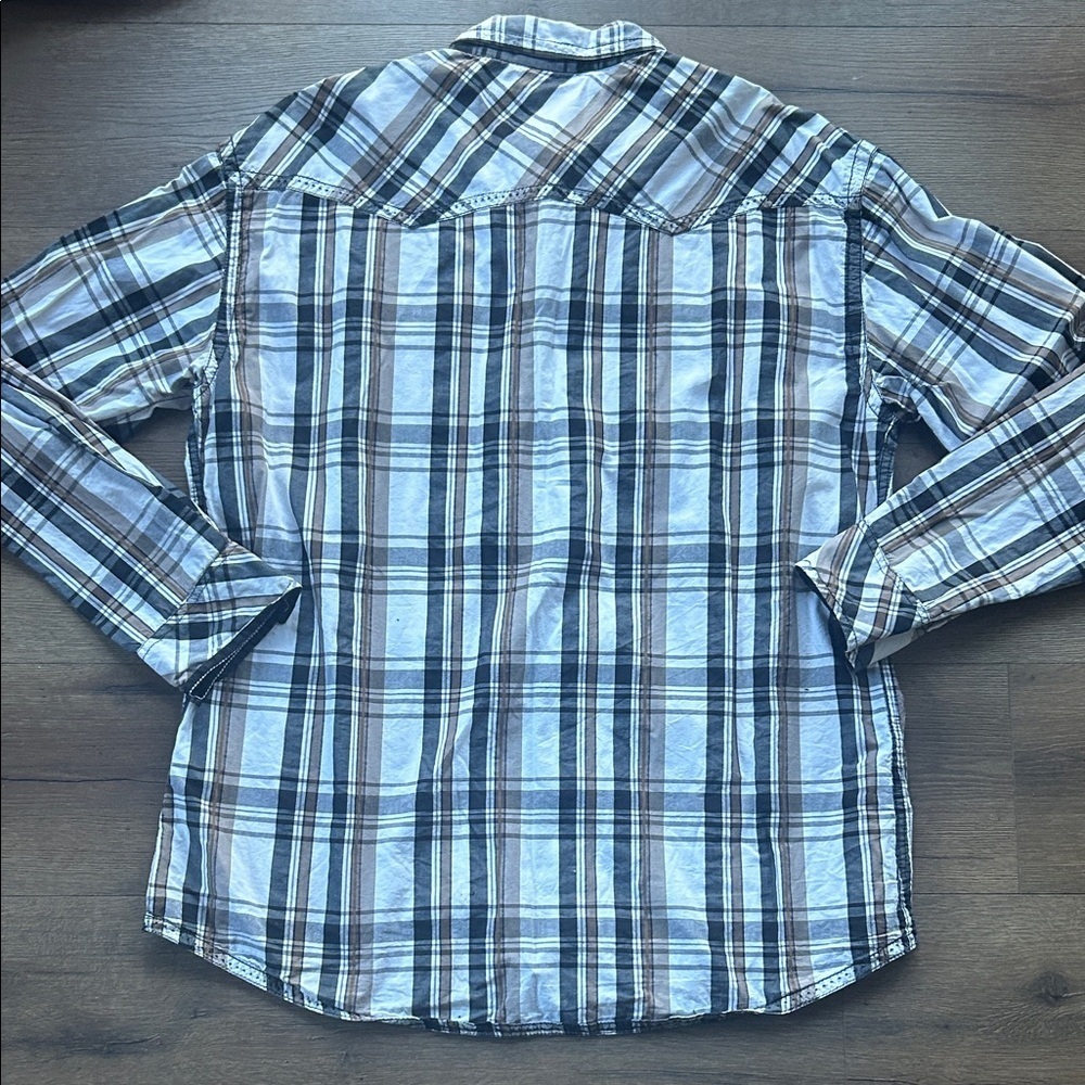 BKE Men's Casual Plaid Shirt - Blue, Brown, and White 3XL - Picture 4 of 4